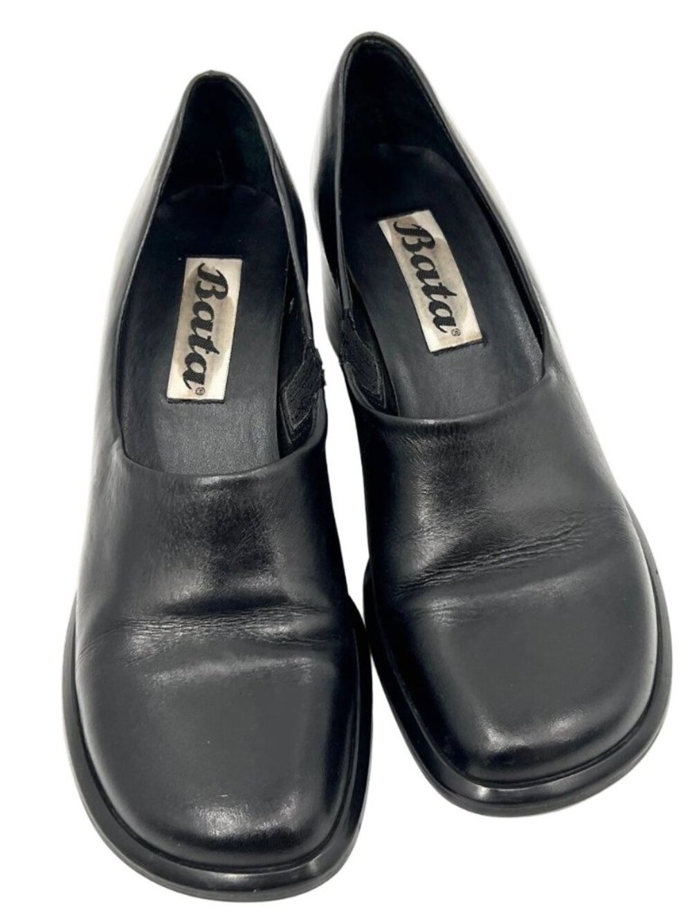 Vintage Square Toe Leather Blocky Heel Shoes